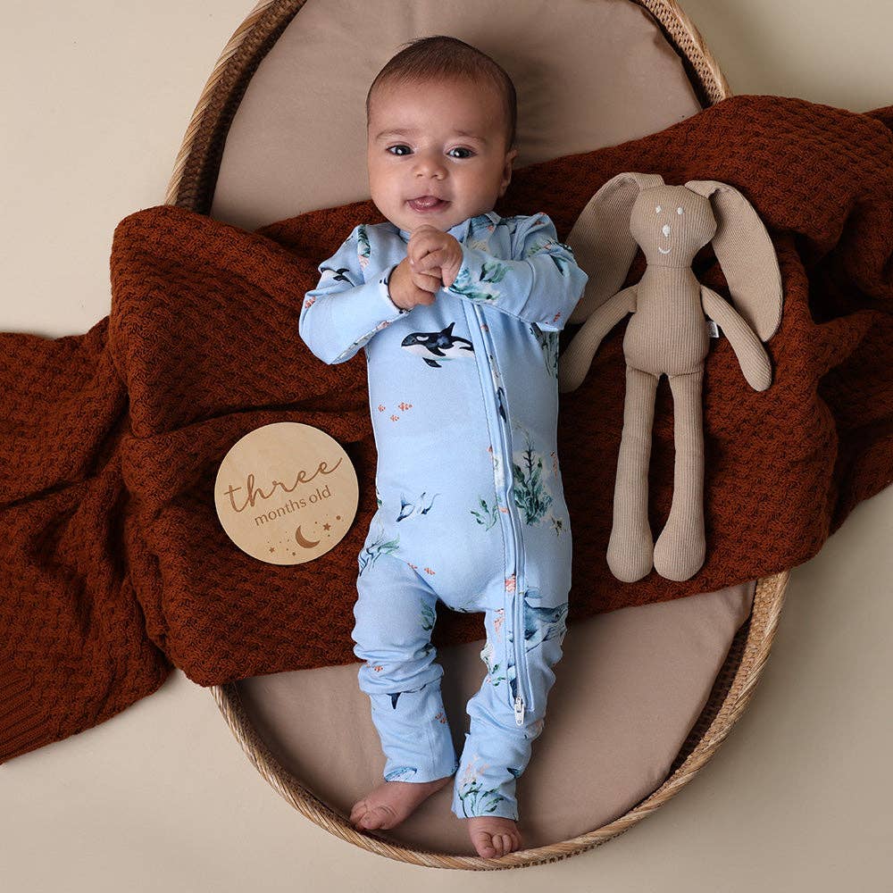 Snuggle Hunny - Blue Ocean Organic Snugglesuit Convertible Romper - 0-3 Months (000) 