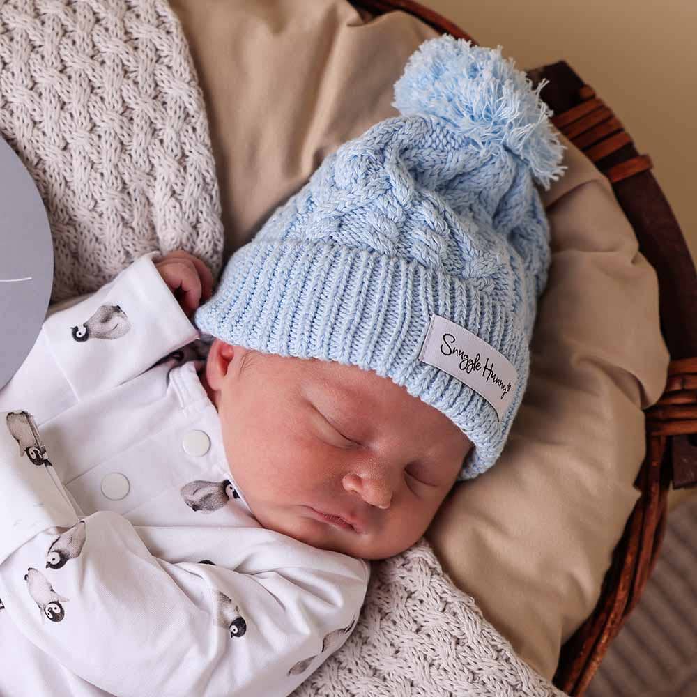 Snuggle Hunny - Baby Blue Organic Baby Knit Beanie - M