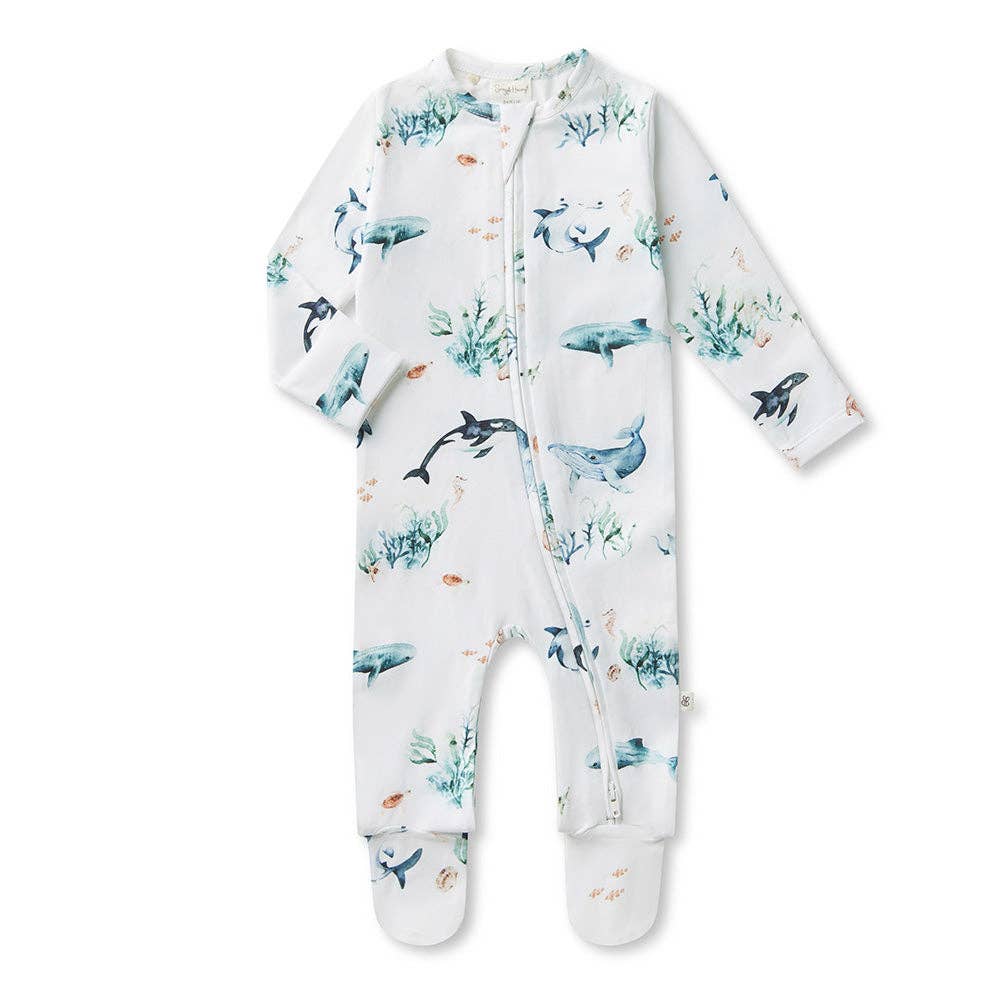 Snuggle Hunny - Ocean Organic Snuggle Sleepsuit Zip Footie - 6-12 Months (0) 