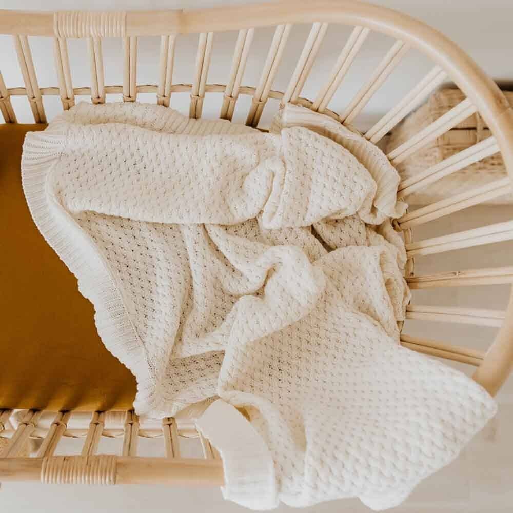 Snuggle Hunny - Cream Diamond Knit Organic Baby Blanket