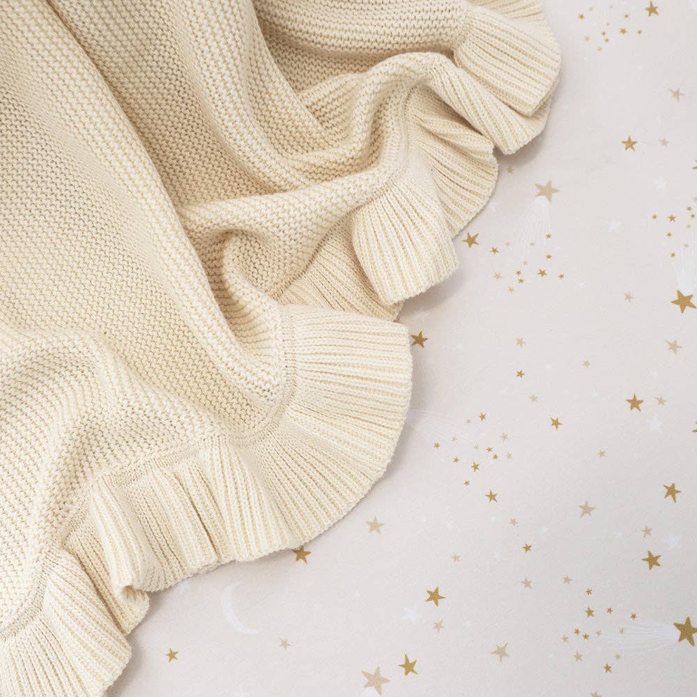 Snuggle Hunny - Cream Ruffle Knit Organic Baby Blanket