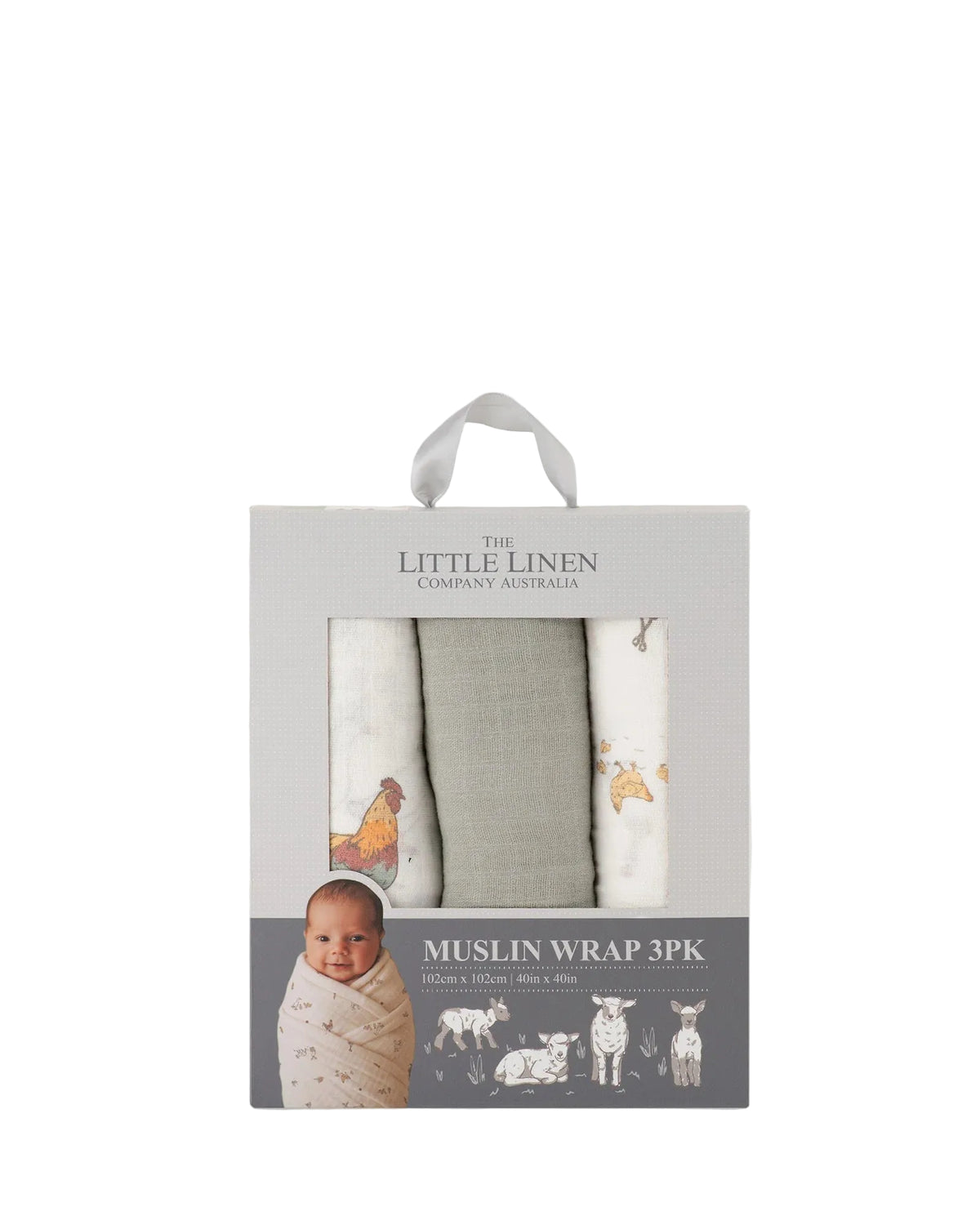 Little Linen Baby Muslin Wraps 3PK - Farmyard Lamb