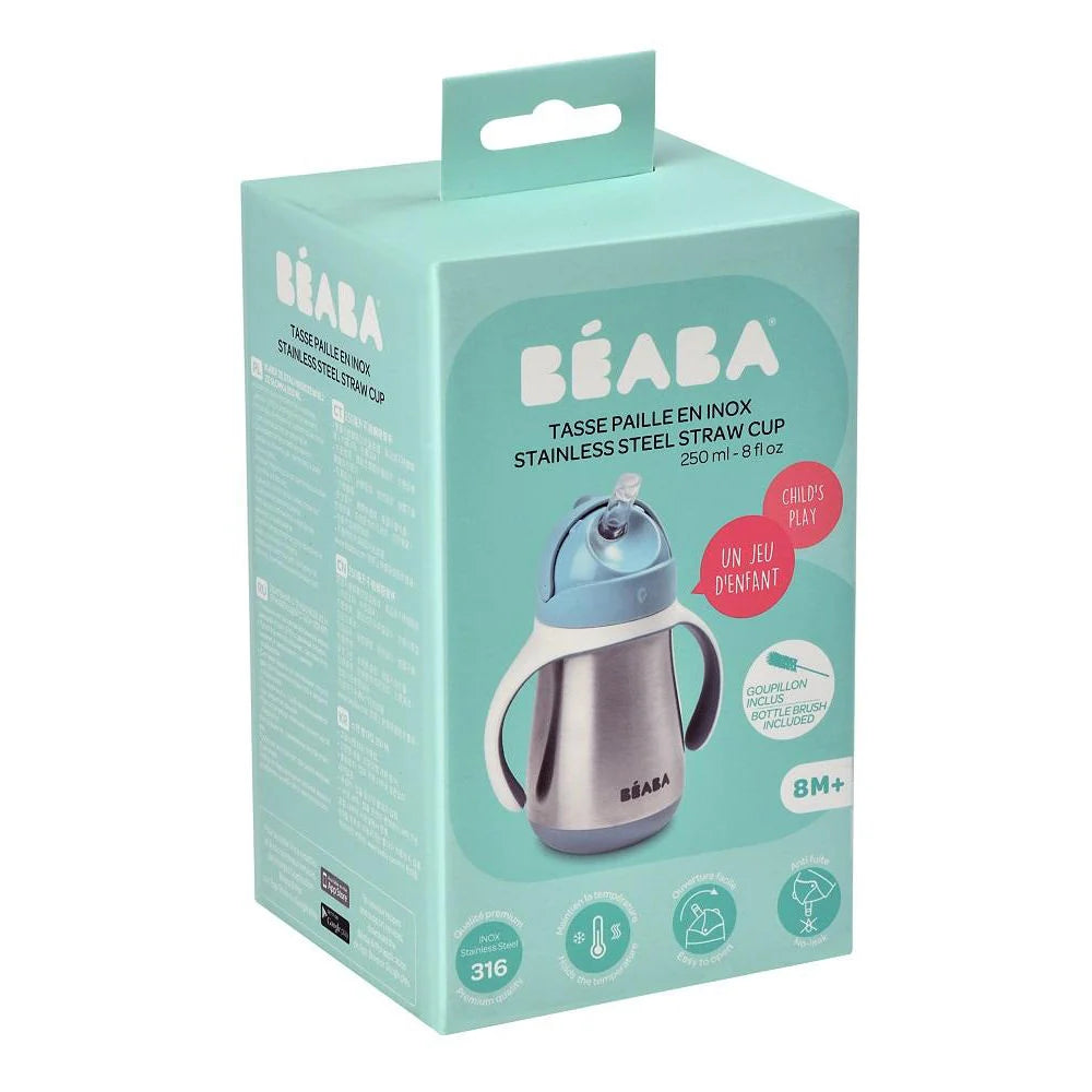 Beaba Stainless Steel Straw Cup 250ML - WINDY BLUE