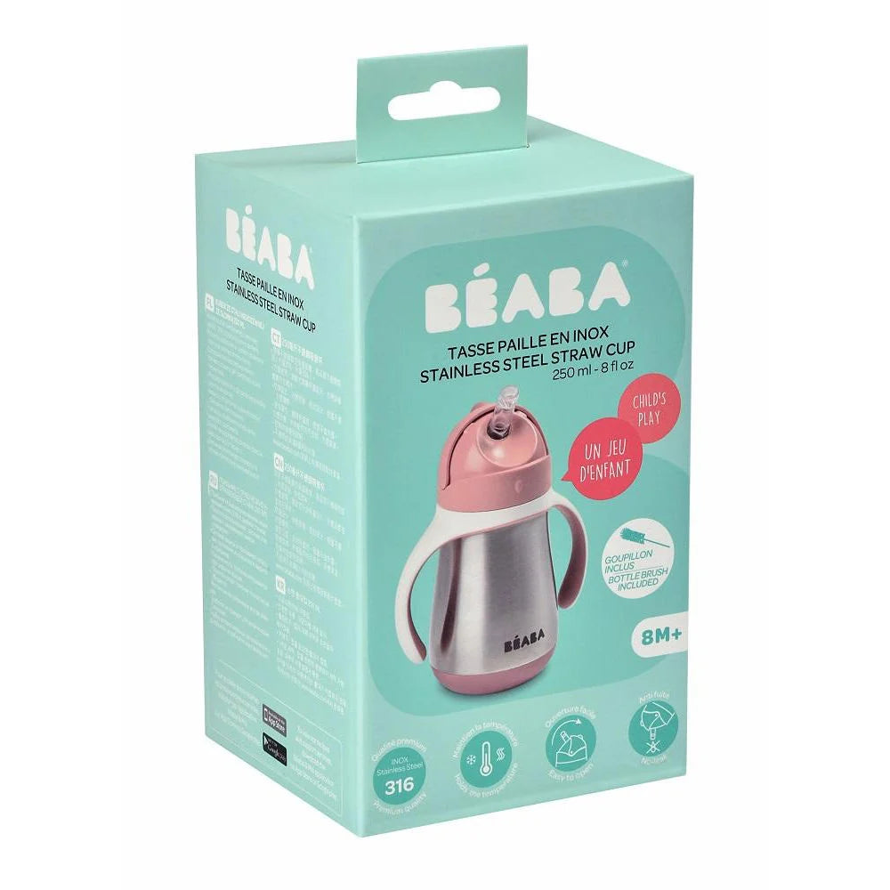 Beaba Stainless Steel Straw Cup 250ML - VINTAGE PINK