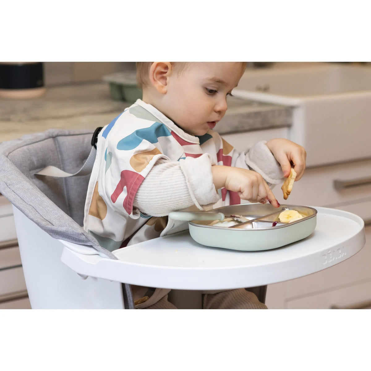 Beaba Stainless Steel Divided Plate - Misty Green