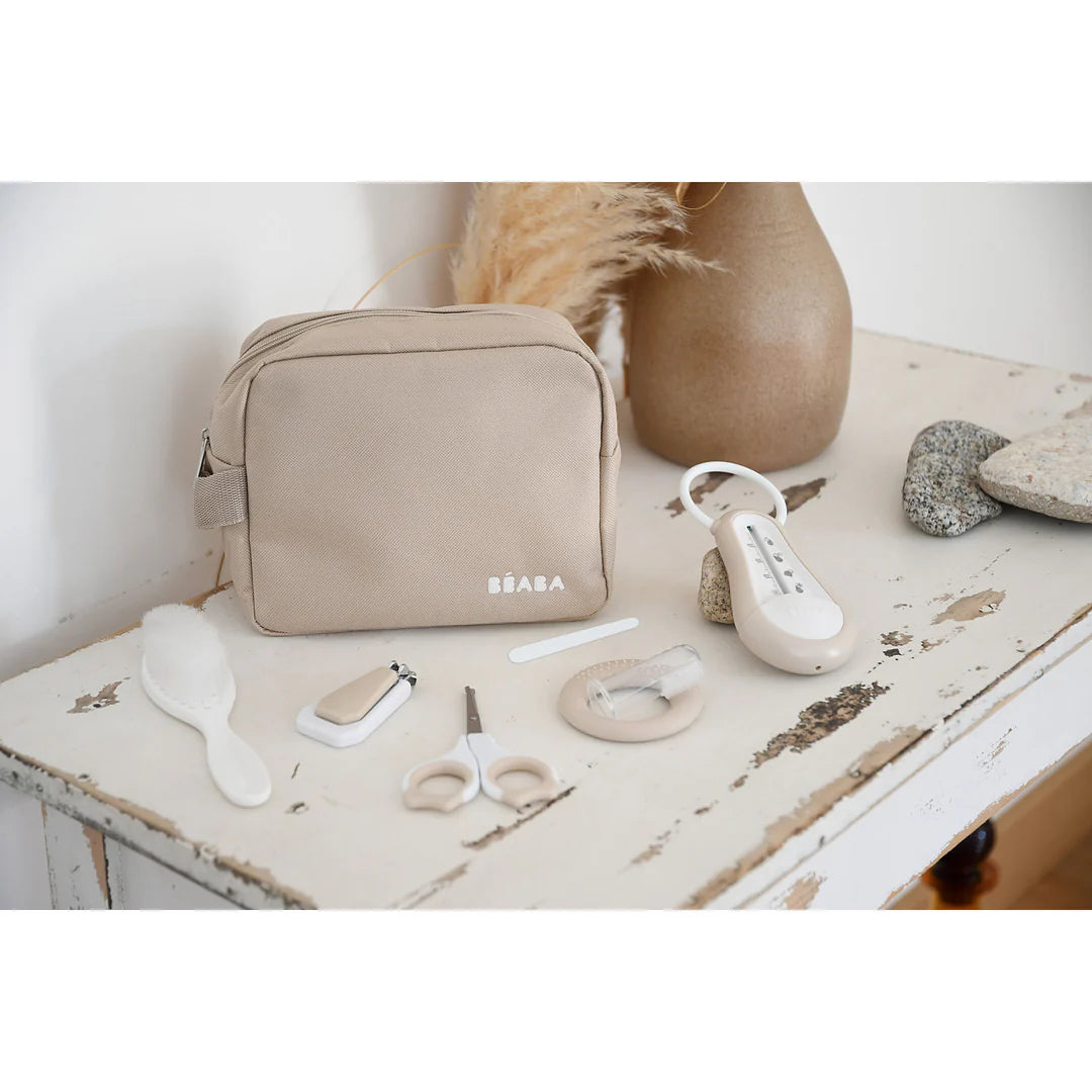 Beaba Baby 7 Piece Grooming Set With Toiletry Pouch - CLAY