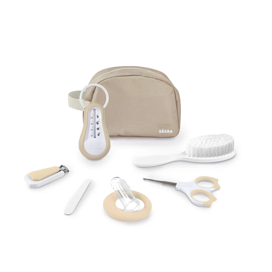 Beaba Baby 7 Piece Grooming Set With Toiletry Pouch - CLAY