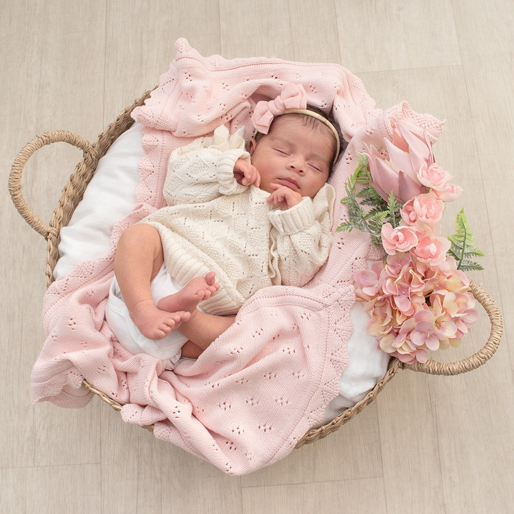 Bamboo Cotton Heirloom Blanket - Blush - Tiny Tots Baby Store 