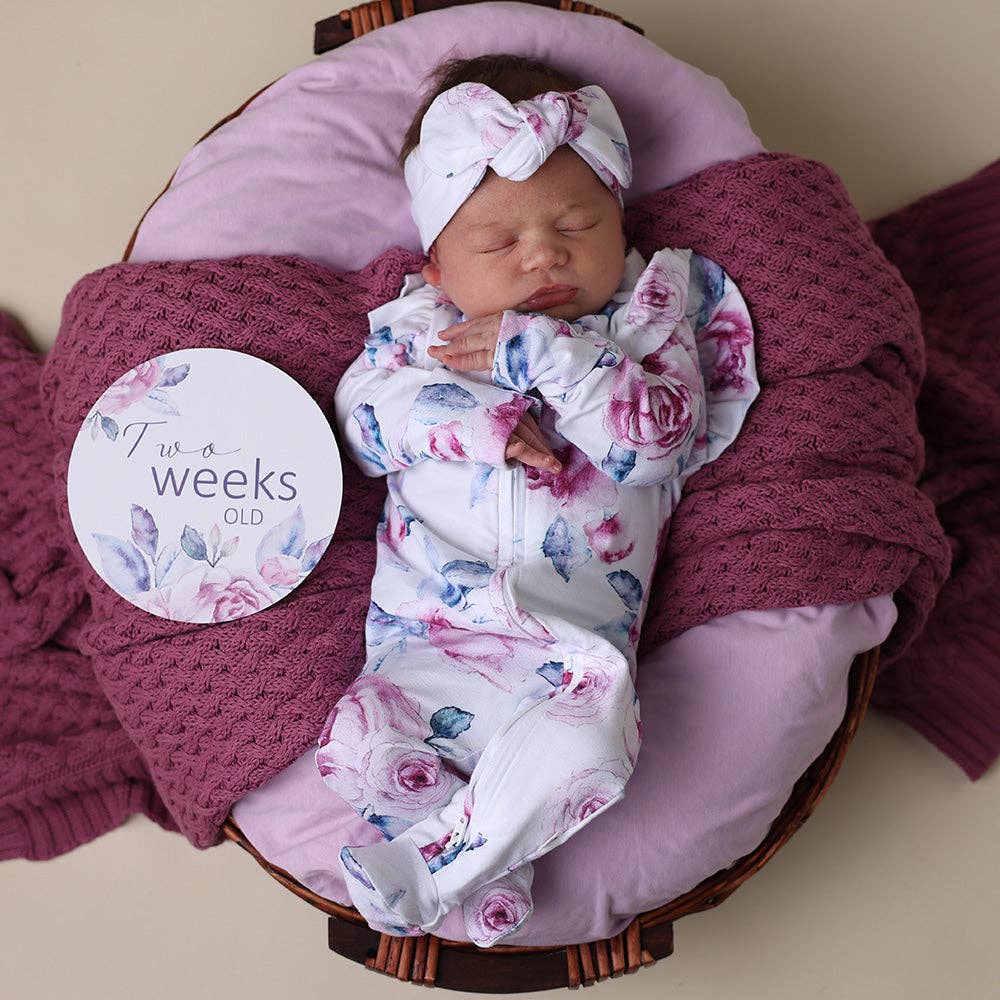 Snuggle Hunny - Lilac Skies Organic Snuggle Sleepsuit Zip Footie with Frill - 0-3 Months (000) 