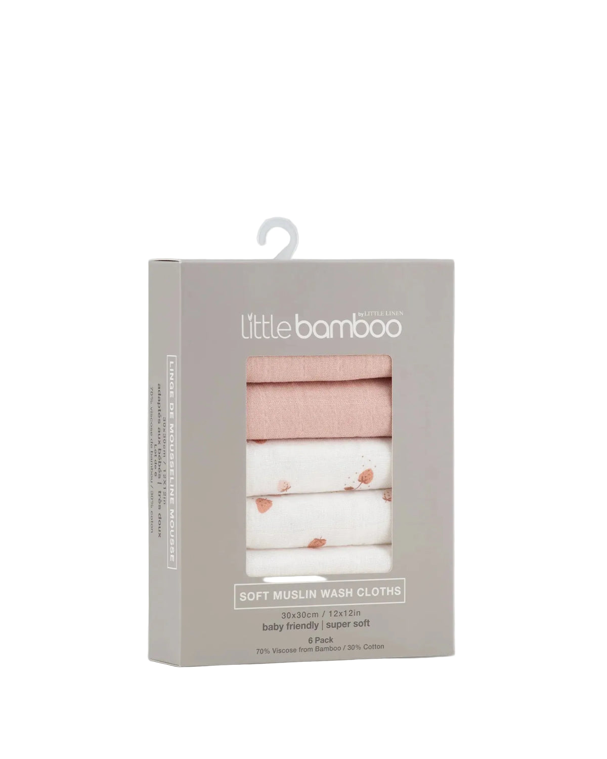 Little Bamboo Muslin Washers 6Pk - Dusty Rose