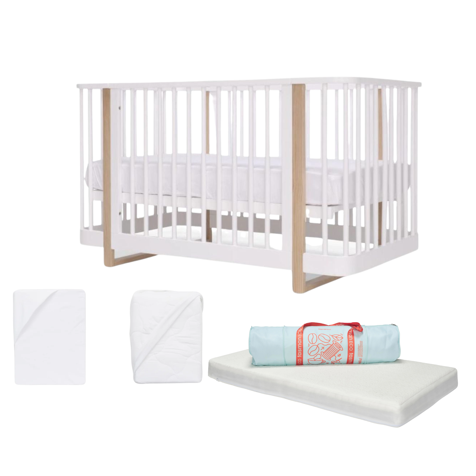 Seena Pisa Cot &  Mattress -White & Sandstone