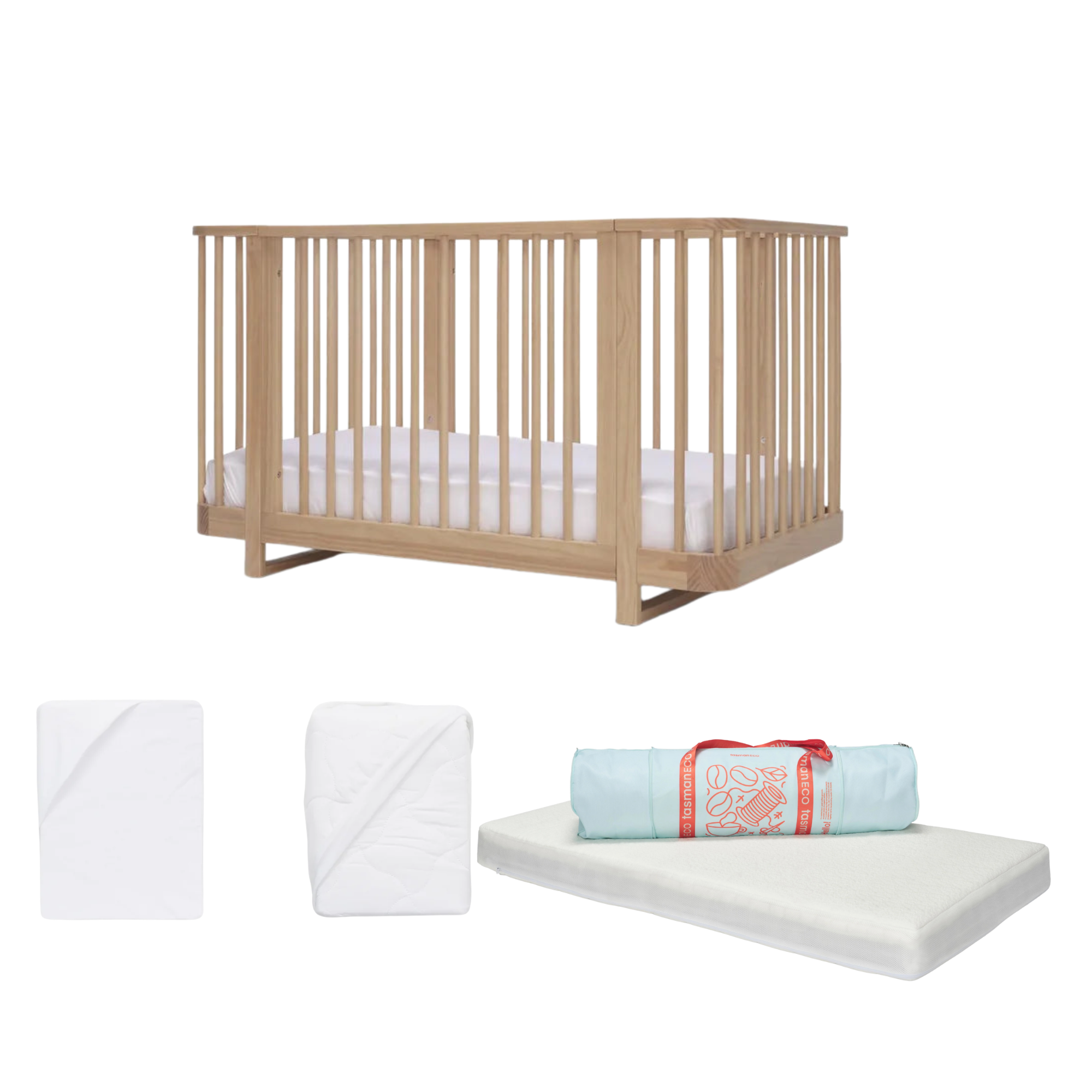 Seena Pisa Cot & Mattress -Sandstone + Free Gift