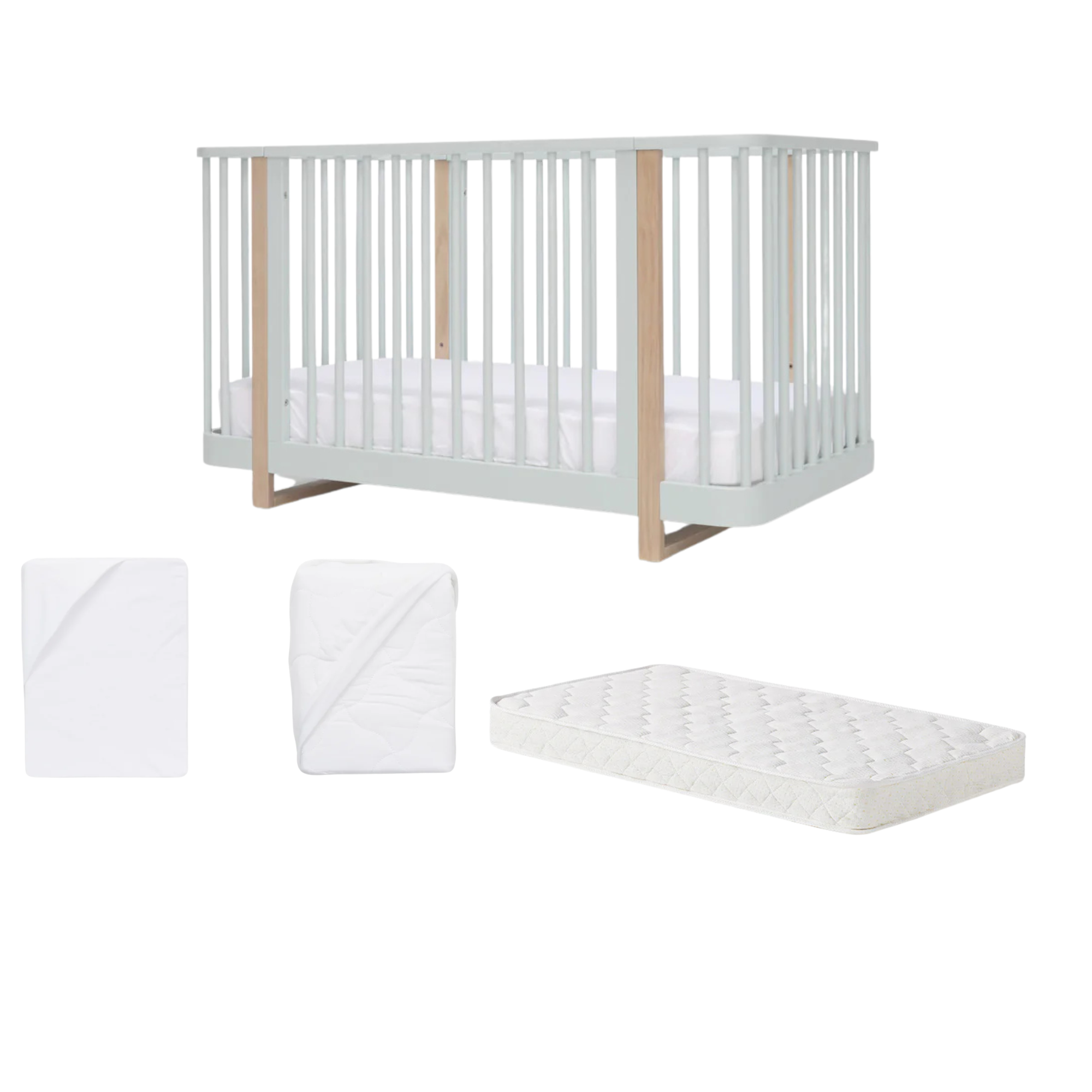 Seena Pisa Cot &  Mattress -White & Sandstone