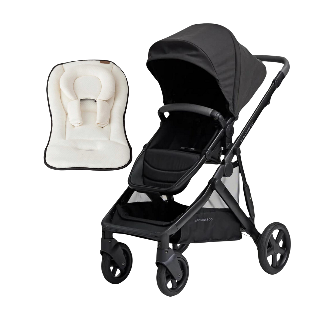 Edwards & Co Olive Stroller BLACK LUX Free Newborn Cushion - Tiny Tots Baby Store 