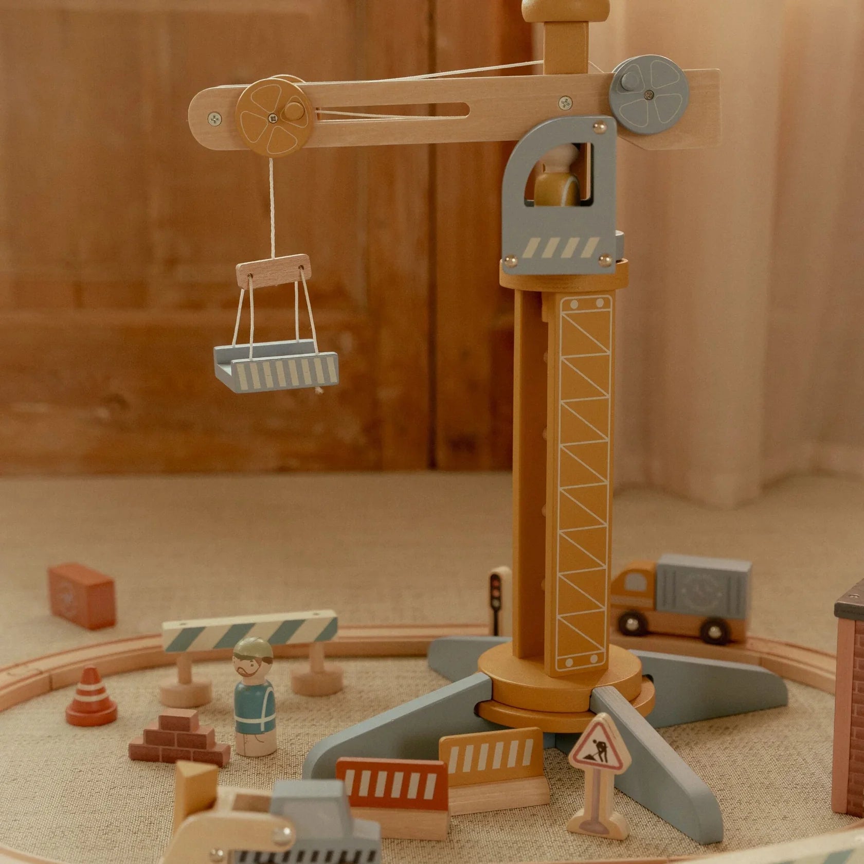Little  Dutch Wooden Crane and Train Track Set 