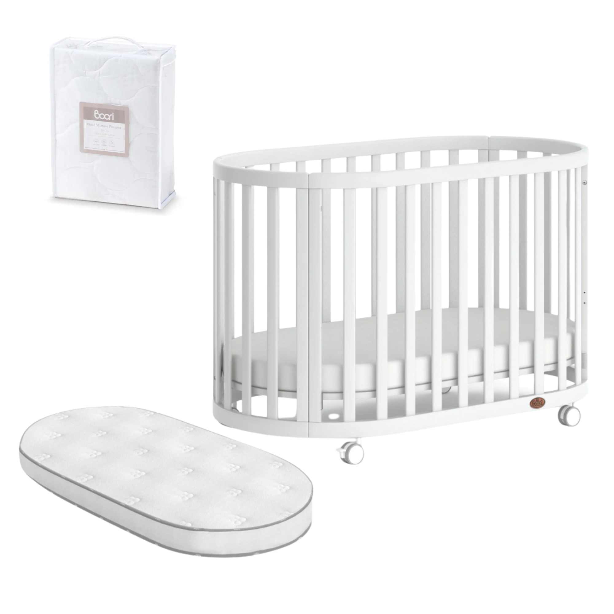 Boori Eden Oval Cot With Pocket Spring Mattress | FREE Mattress Protector RRP $49.95 