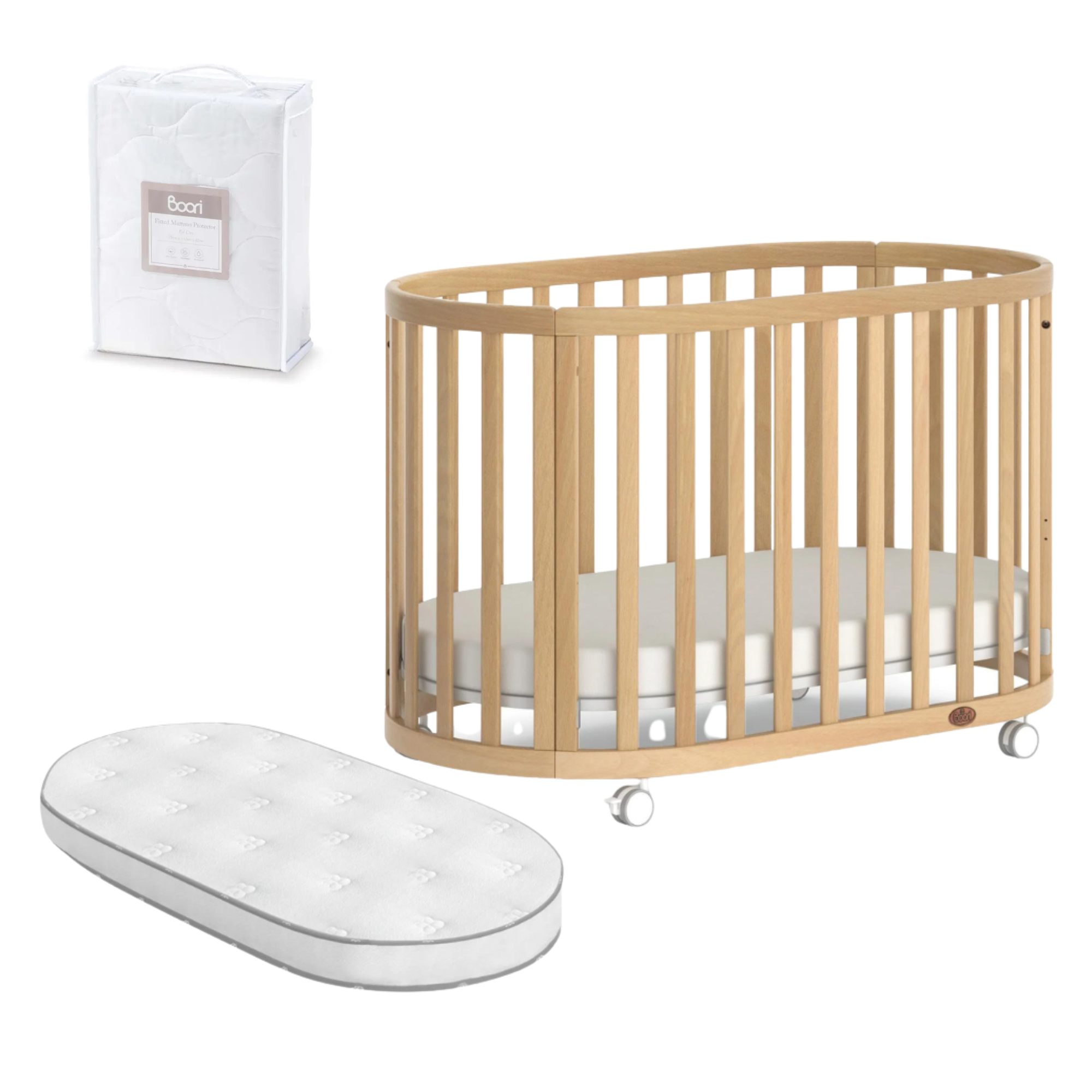 Boori Eden Oval Cot With Pocket Spring Mattress | FREE Mattress Protector RRP $49.95 