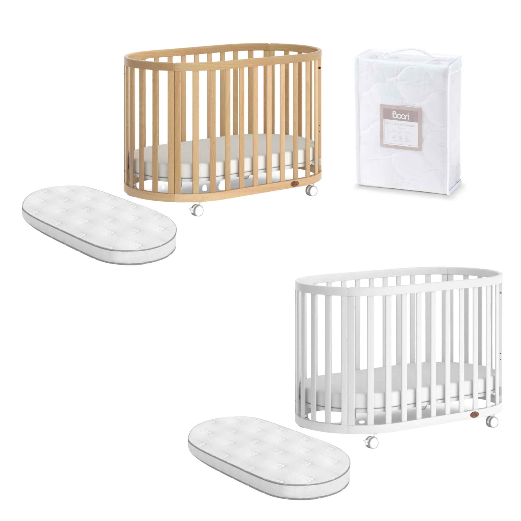 Boori Eden Oval Cot With Pocket Spring Mattress | FREE Mattress Protector RRP $49.95