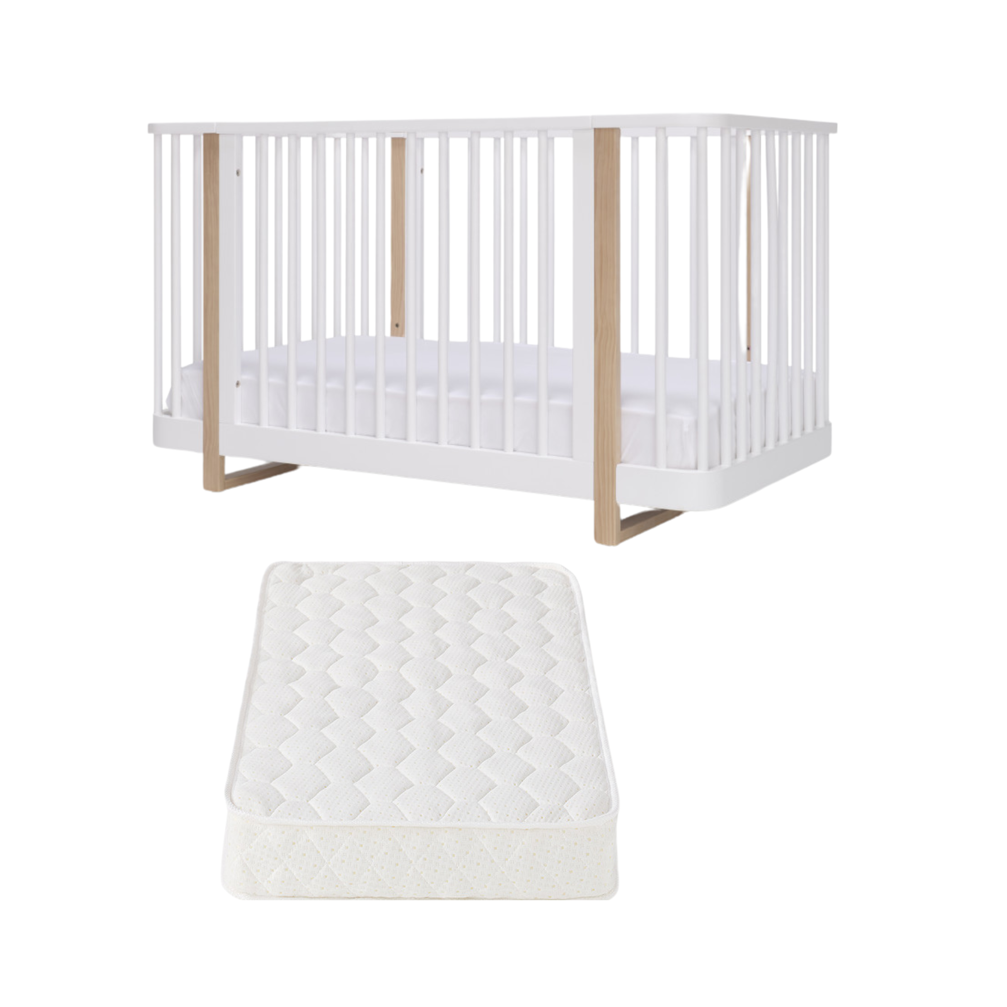 Tasman Eco Pisa Cot &  Mattress -White & Sandstone (EOFY Sale)  ETA JULY 2025 - Tiny Tots Baby Store 