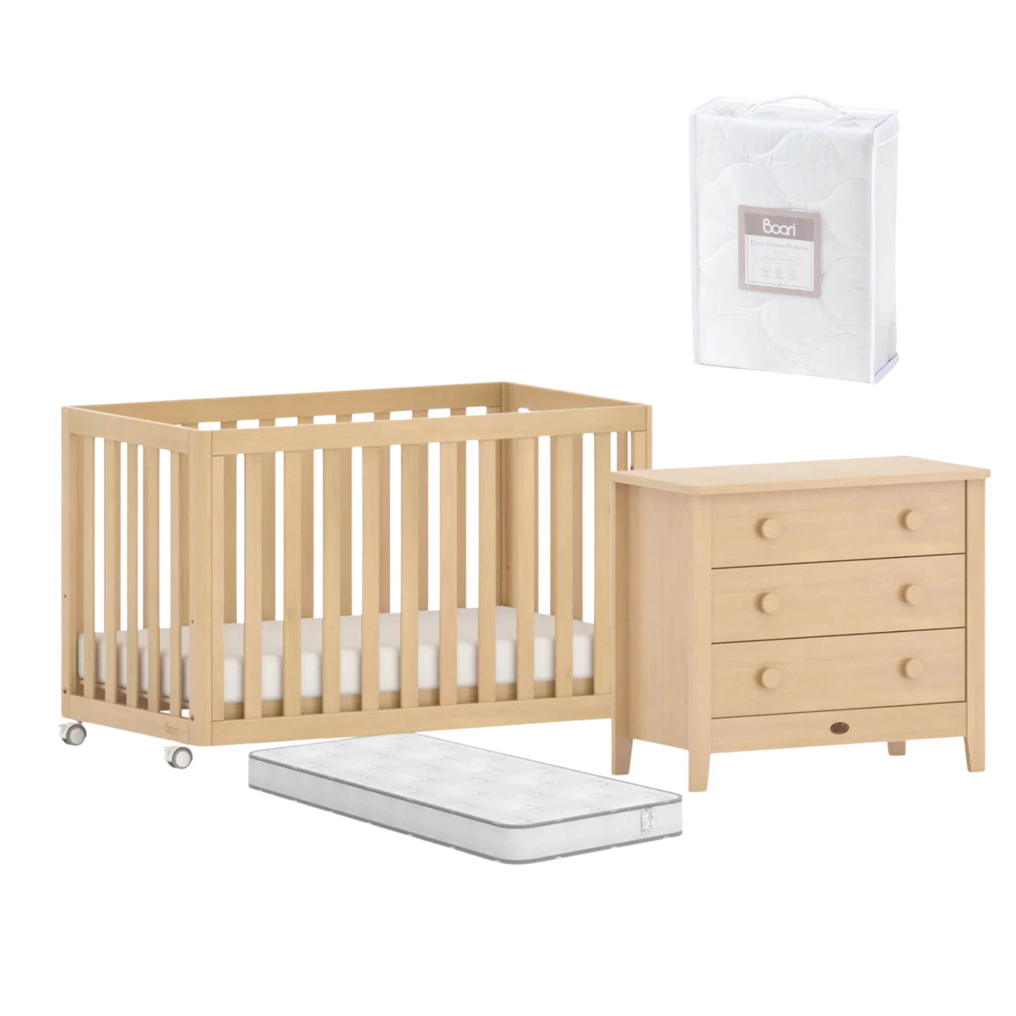 Boori Turin Compact Cot 3 PC Complete Package |FREE Mattress Protector RRP $49.95 