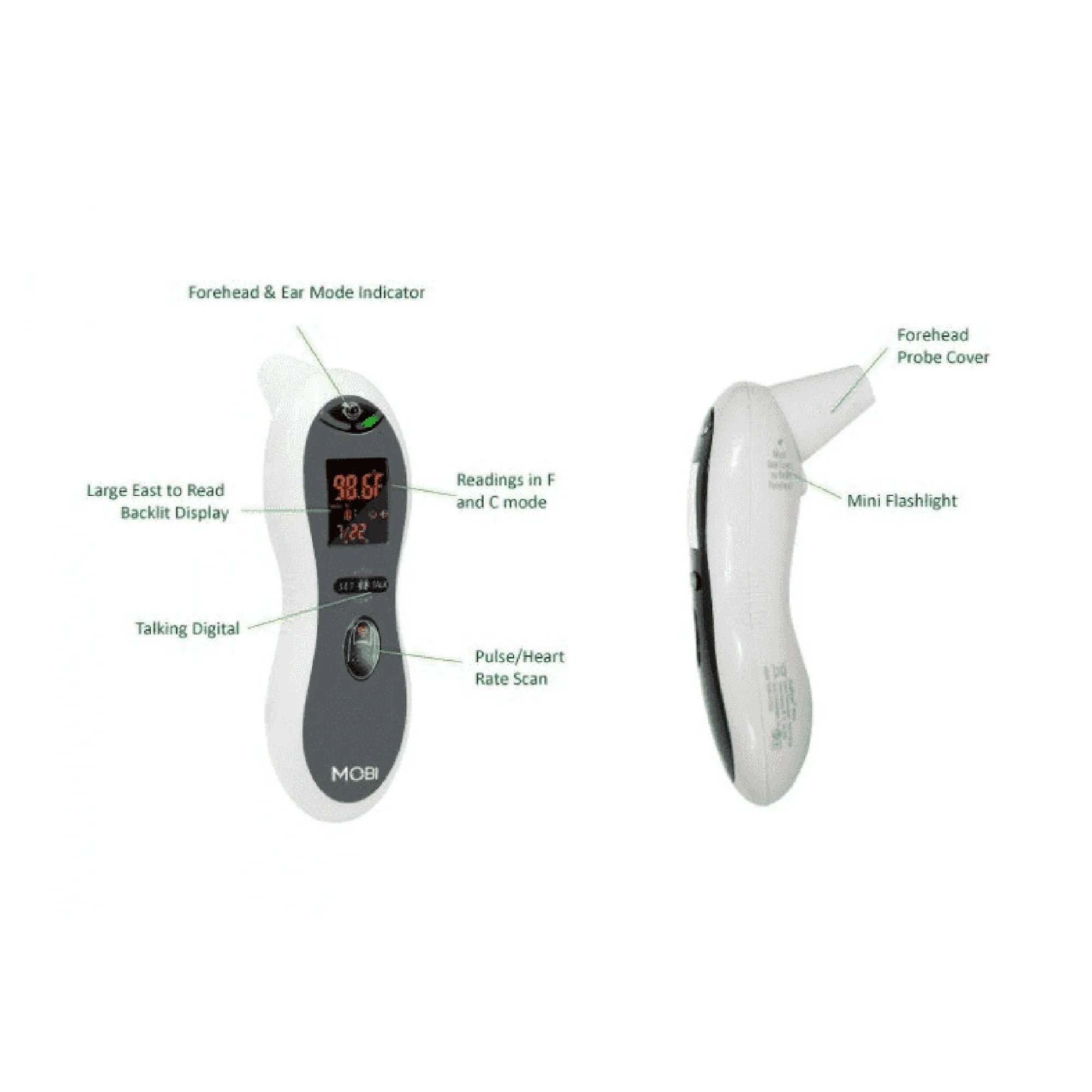 Mobi 2-in-1 Digital Baby Thermometer and Pulse Reader 