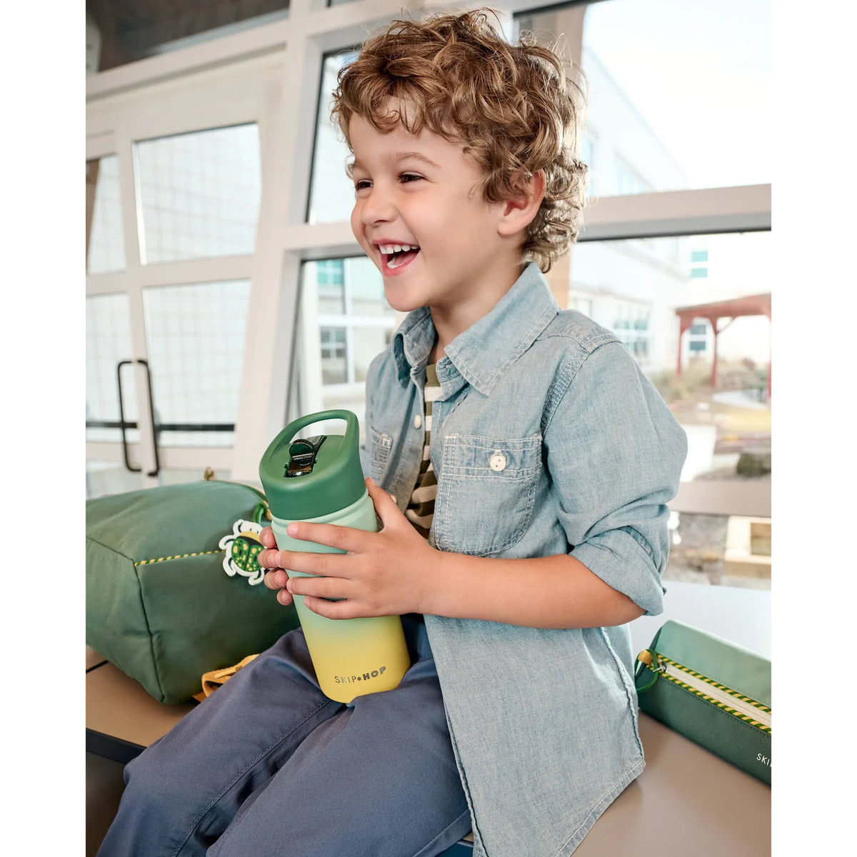 Skip Hop Wander Stainless Steel Water Bottle - Ombre Green