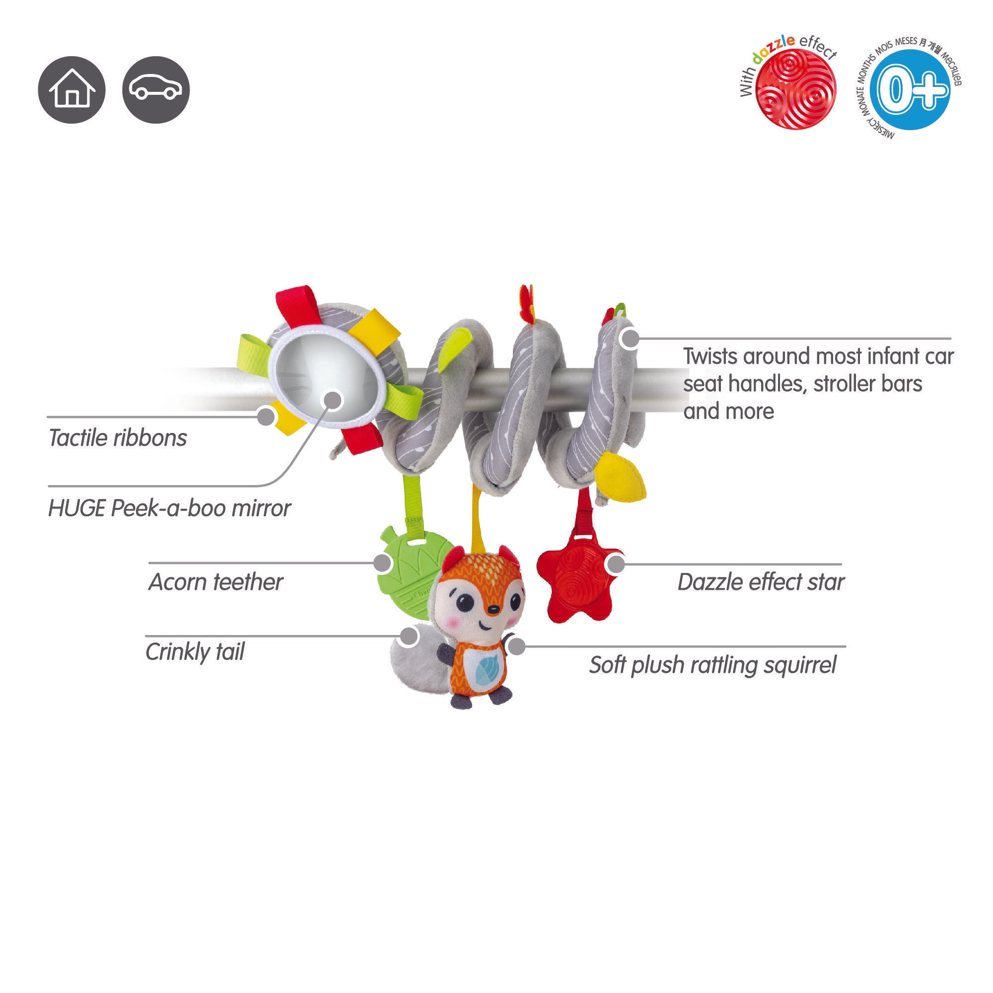 BenBats Spiral Dazzle Plush Toy for Car Seat & Pram 