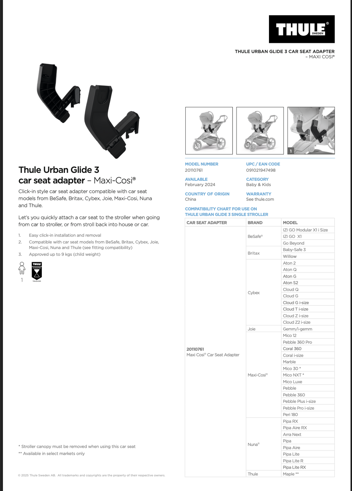 Thule Urban Glide 3 Black TRAVEL System | FREE adapters