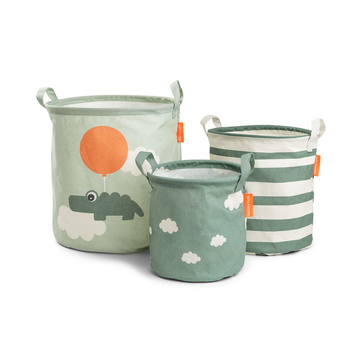 Done By Deer Storage basket set 3 pcs Happy clouds - Green - Tiny Tots Baby Store 