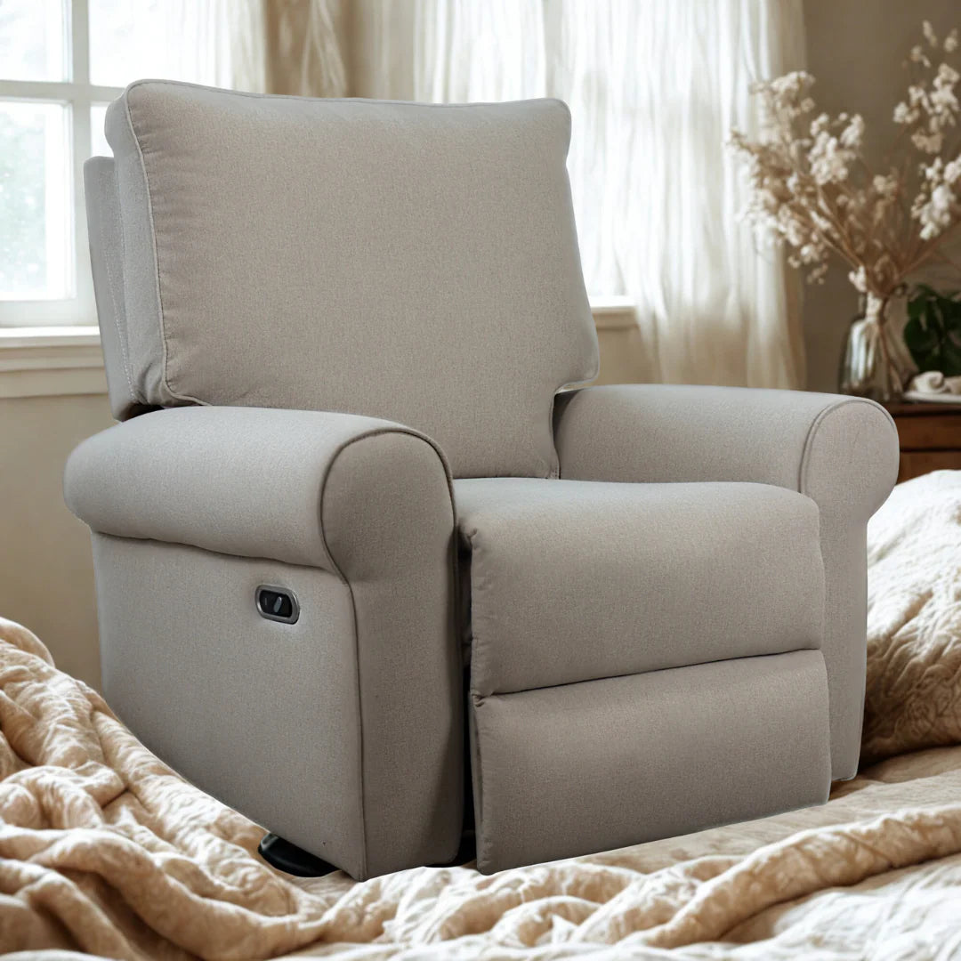 Baby Studio Deluxe Electric Linen Reclining Glider Feeding Chair- Light Grey
