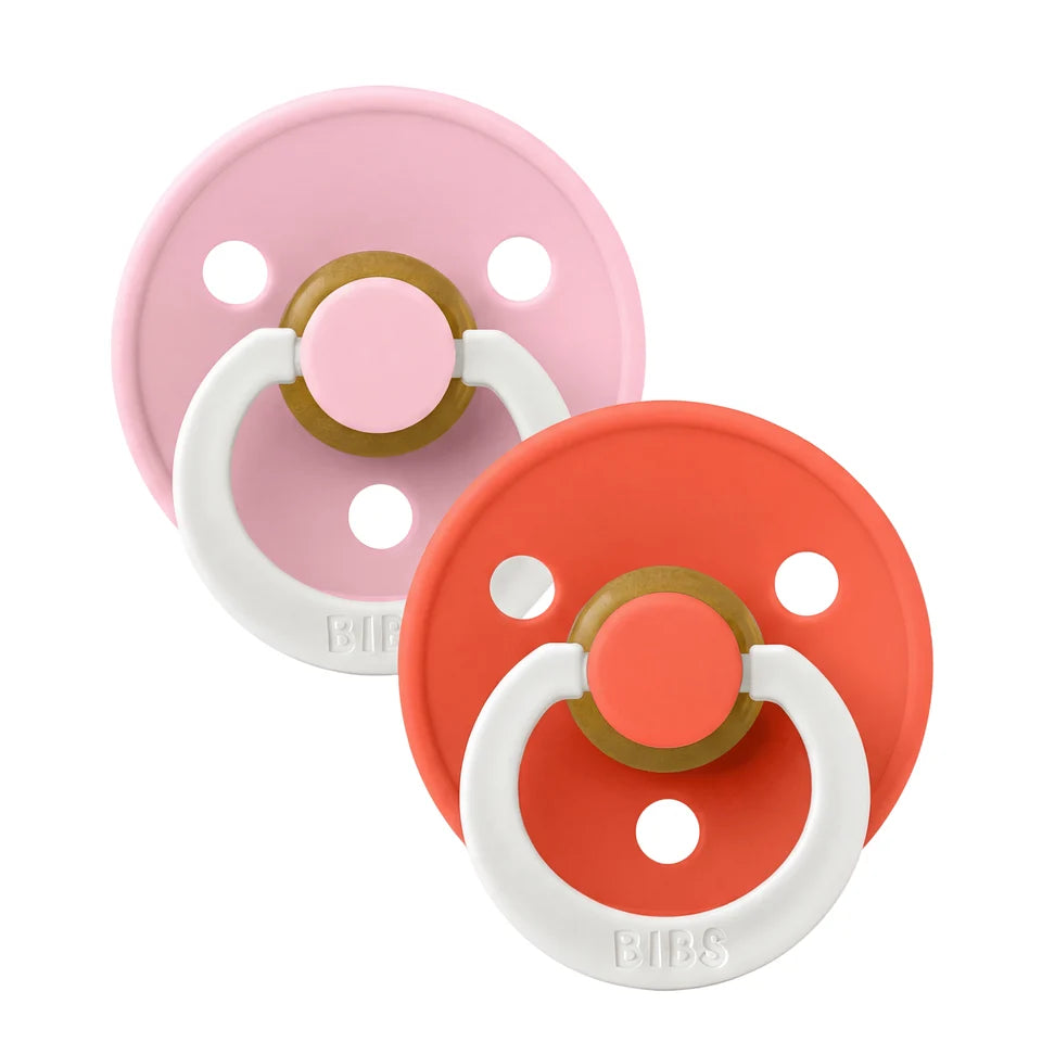 BIBS Dummies Baby Pink/Tango GLOW Round, Latex (2pk)