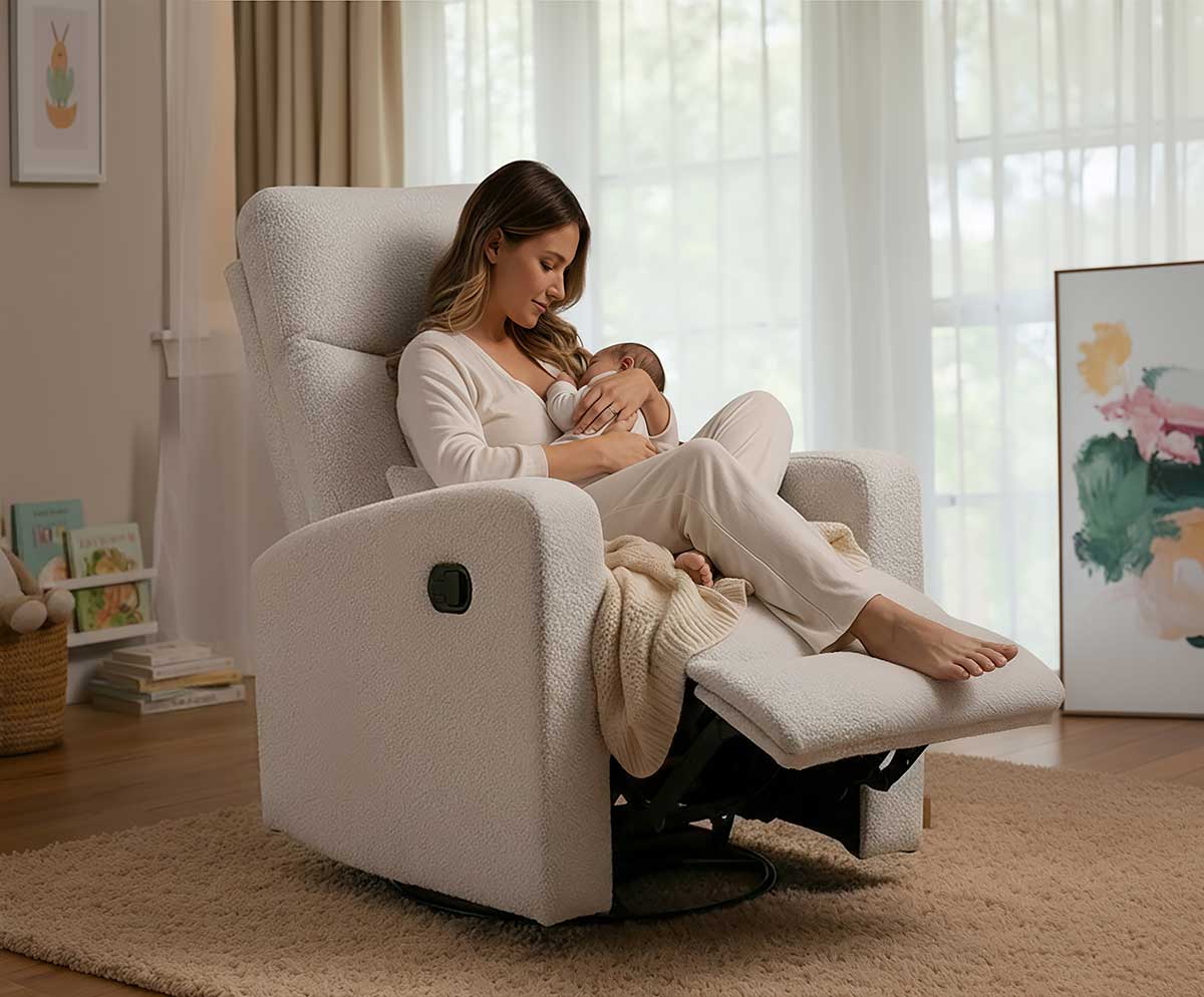 COCOON PLUSH Recliner Glider Chair - Boucle Light Grey 