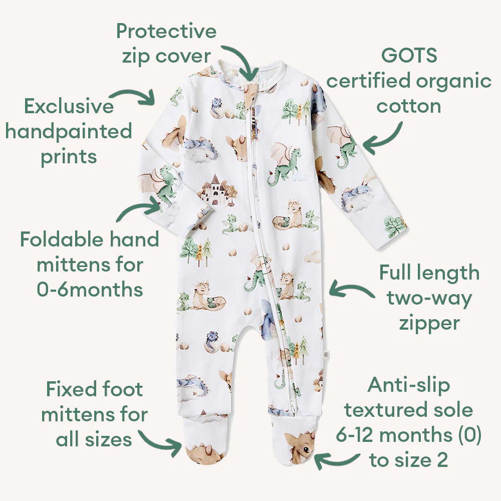 Snuggle Hunny Dragon Organic Snuggle Sleepsuit Zip Footie -Newborn (0000) 