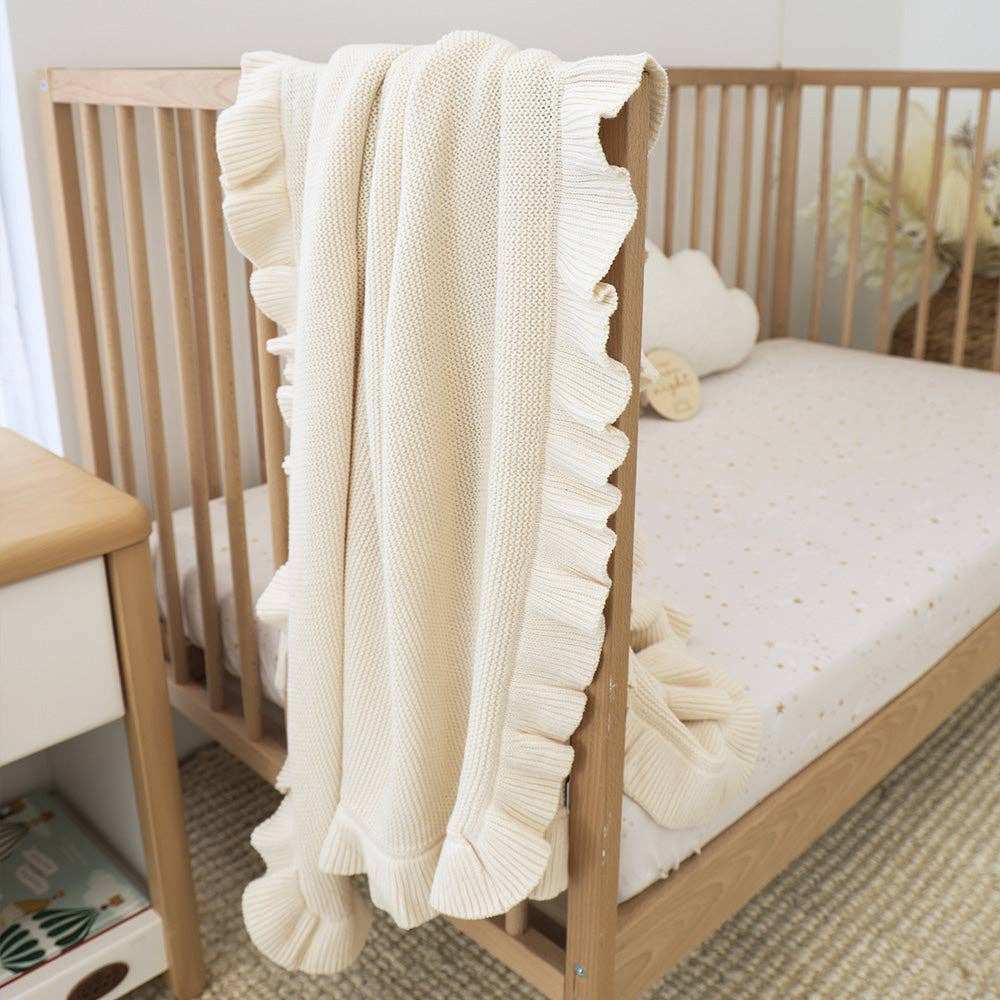 Snuggle Hunny - Cream Ruffle Knit Organic Baby Blanket