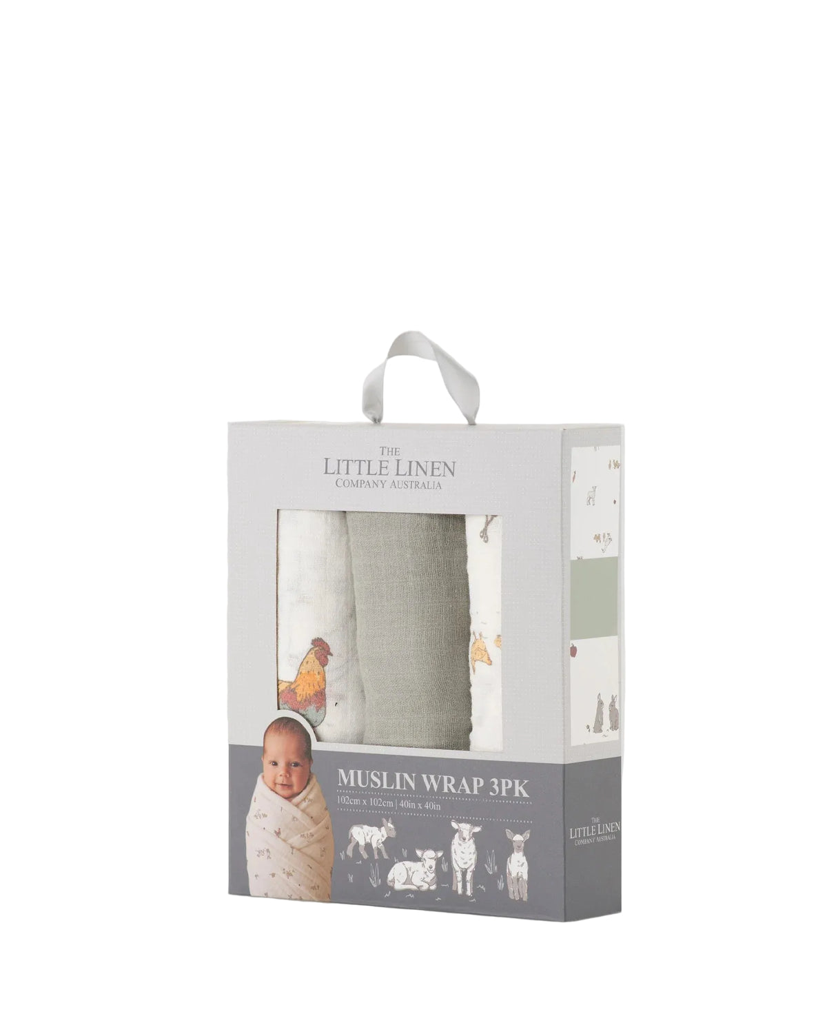 Little Linen Baby Muslin Wraps 3PK - Farmyard Lamb