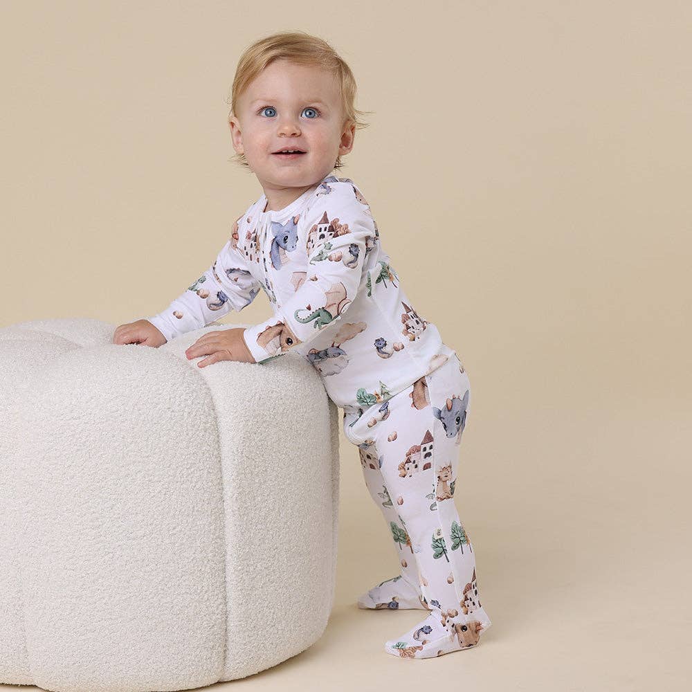 Snuggle Hunny - Dragon Organic Snuggle Sleepsuit Zip Footie - 3-6 Months (00) 
