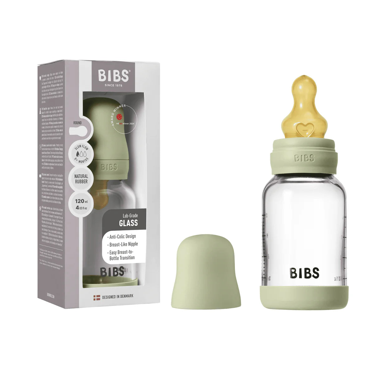 Bibs Glass Baby Bottle Complete Set 120ml Latex 