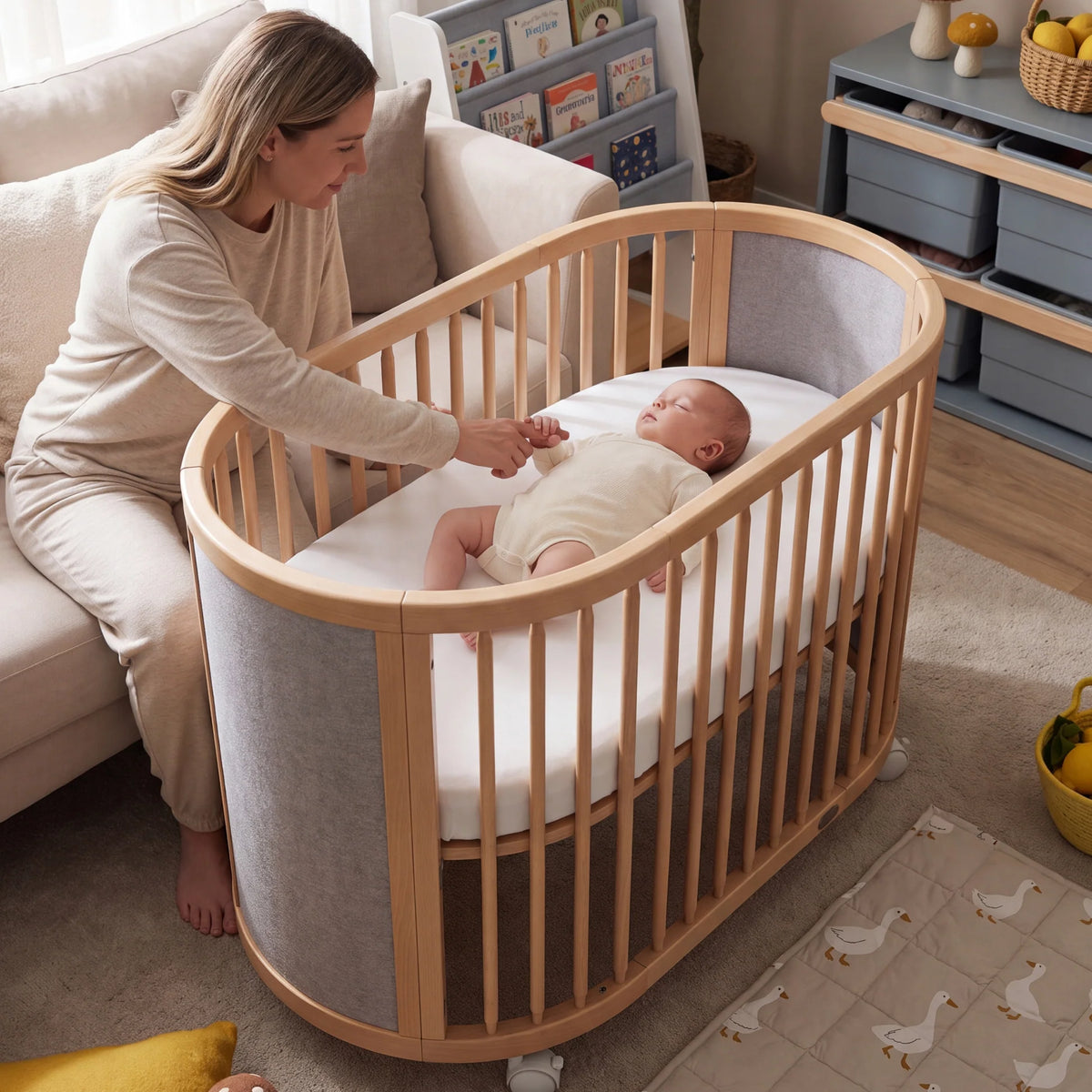 Eden Elite Oval Cot | Light Truffle & Beech