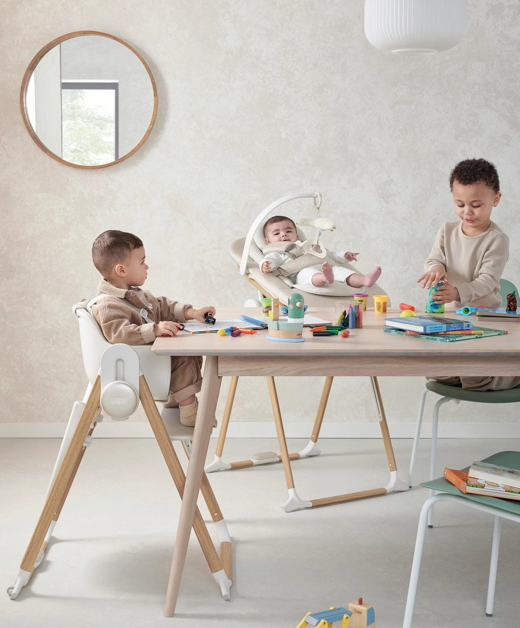 Mamas & Papas Eno Highchair, Bouncer & Cushion Complete Bundle - Cashmere 