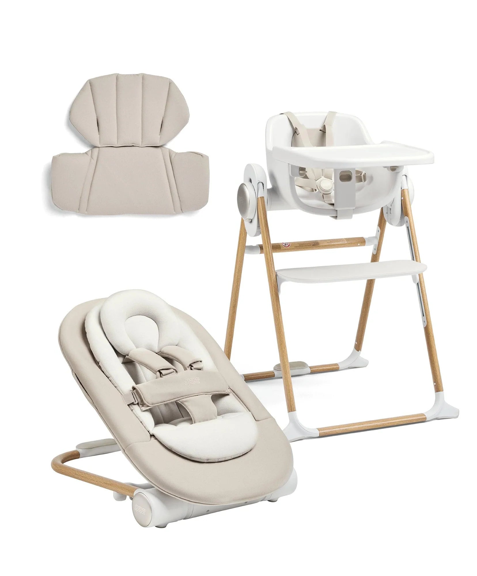 Mamas & Papas Eno Highchair, Bouncer & Cushion Complete Bundle - Cashmere 
