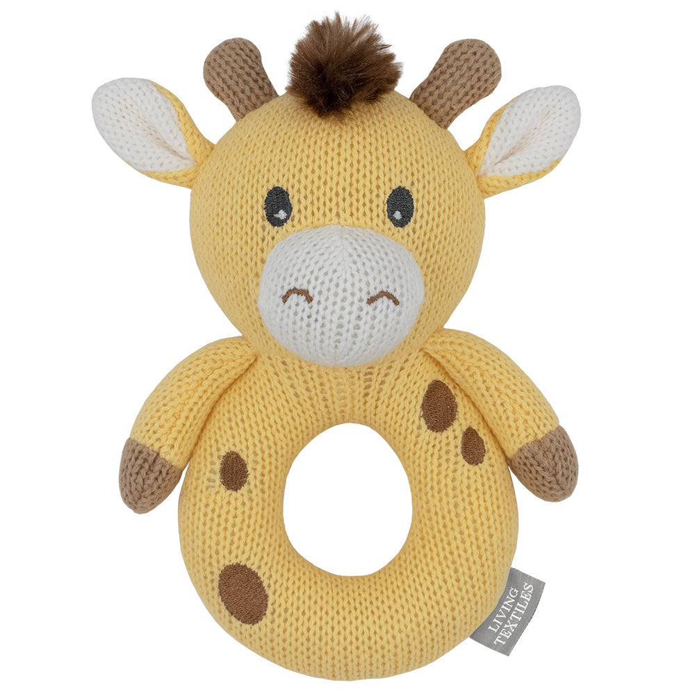 Living Textiles Knitted Ring Rattle Noah the Giraffe - Tiny Tots Baby Store 