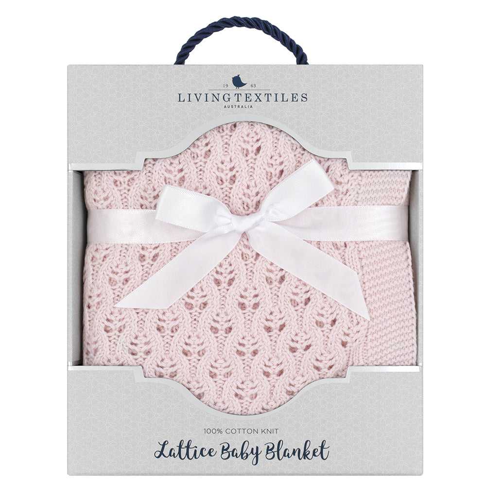 Living Textiles Cotton Lattice Knit Baby Blanket Blush Pink