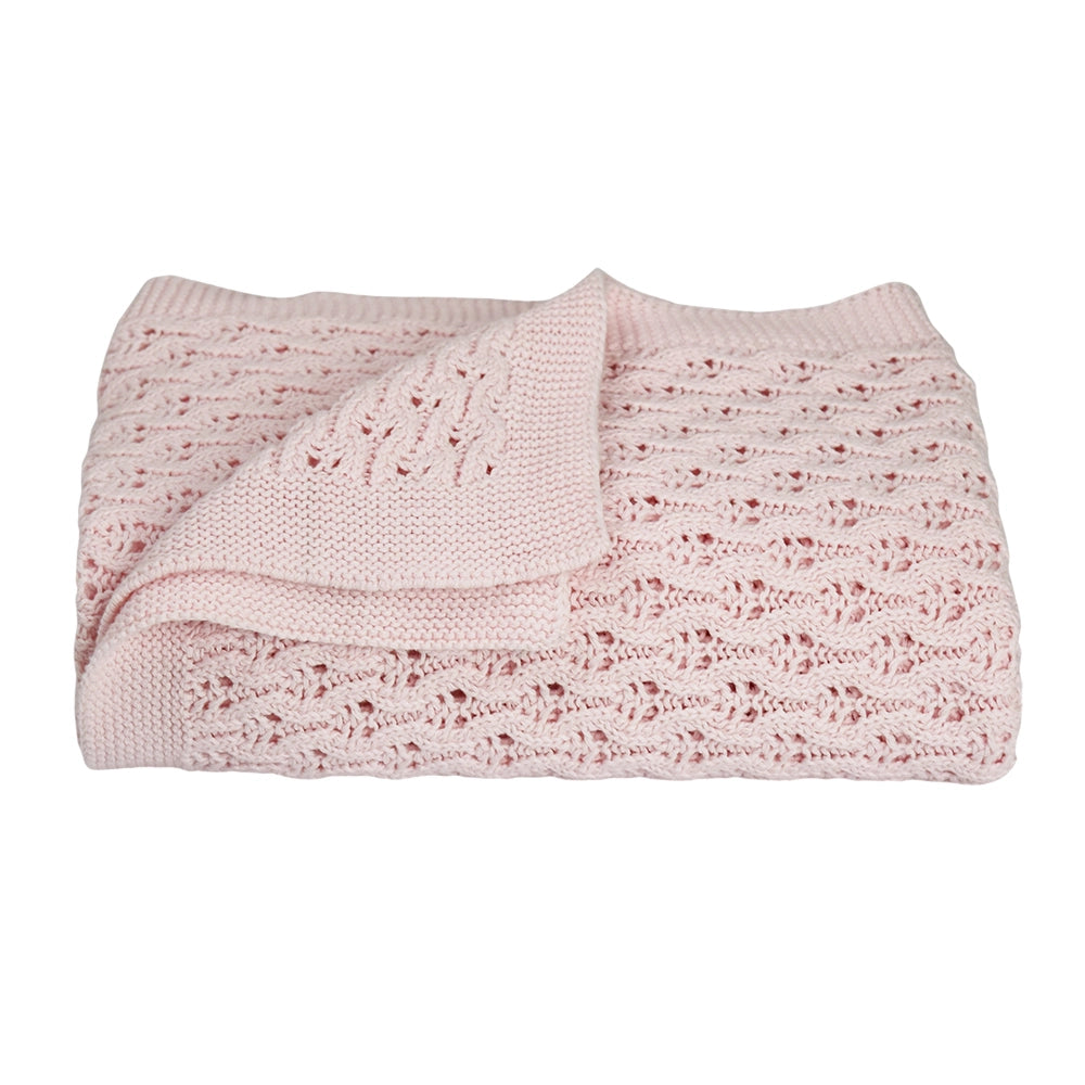 Living Textiles Cotton Lattice Knit Baby Blanket Blush Pink - Tiny Tots Baby Store 