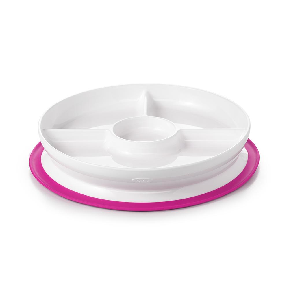 OXO TOT Stick & Stay Suction Divided Plate -Pink