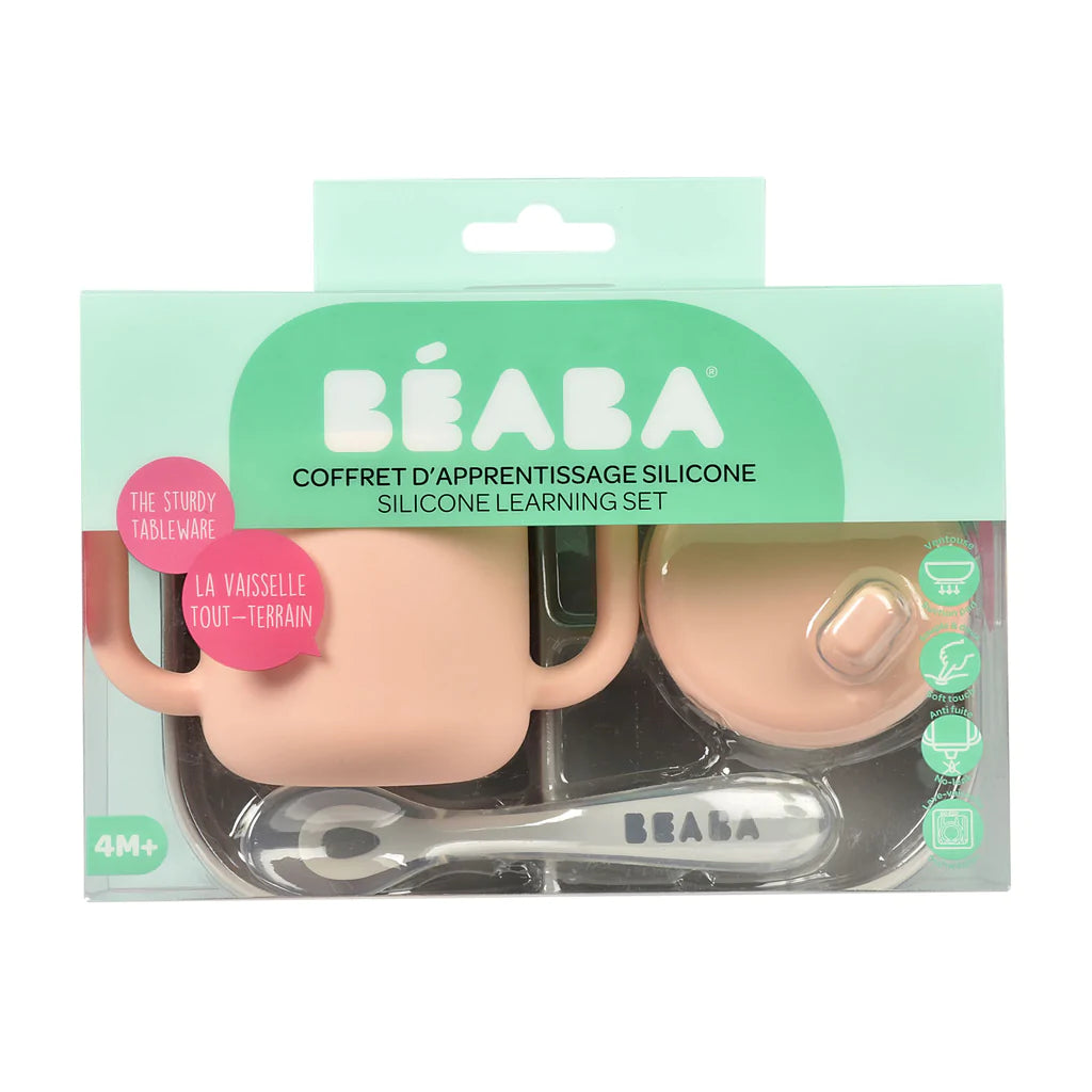 Beaba Silicone Learning  Set- Pink / Grey - Tiny Tots Baby Store 