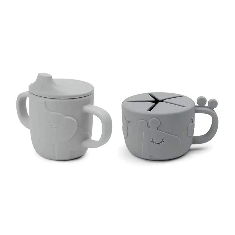 Peekaboo spout snack cup set Deer friends Grey - Tiny Tots Baby Store 