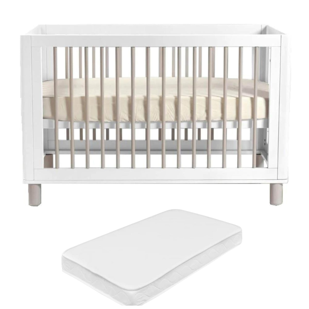 Cocoon Allure Cot with Mattress -4 in 1 White / Natural wash