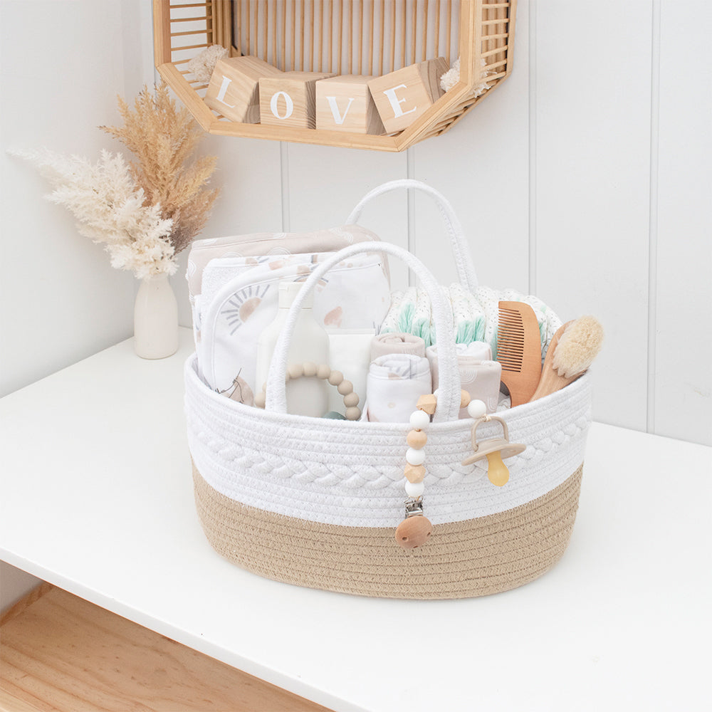 Living Textiles Cotton Rope Nappy Caddy - Natural / White